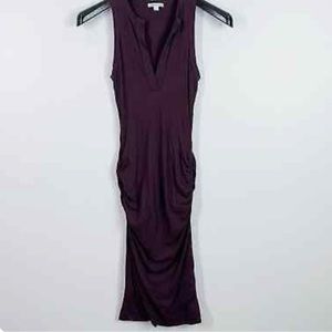 James Perse V-neck Ruched Sides Midi Dress